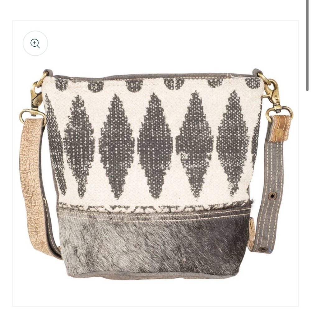 Clea Ray Canvas Calf Hair Crossbody Shoulder Bag Canvas Boho Ikat Cow Print